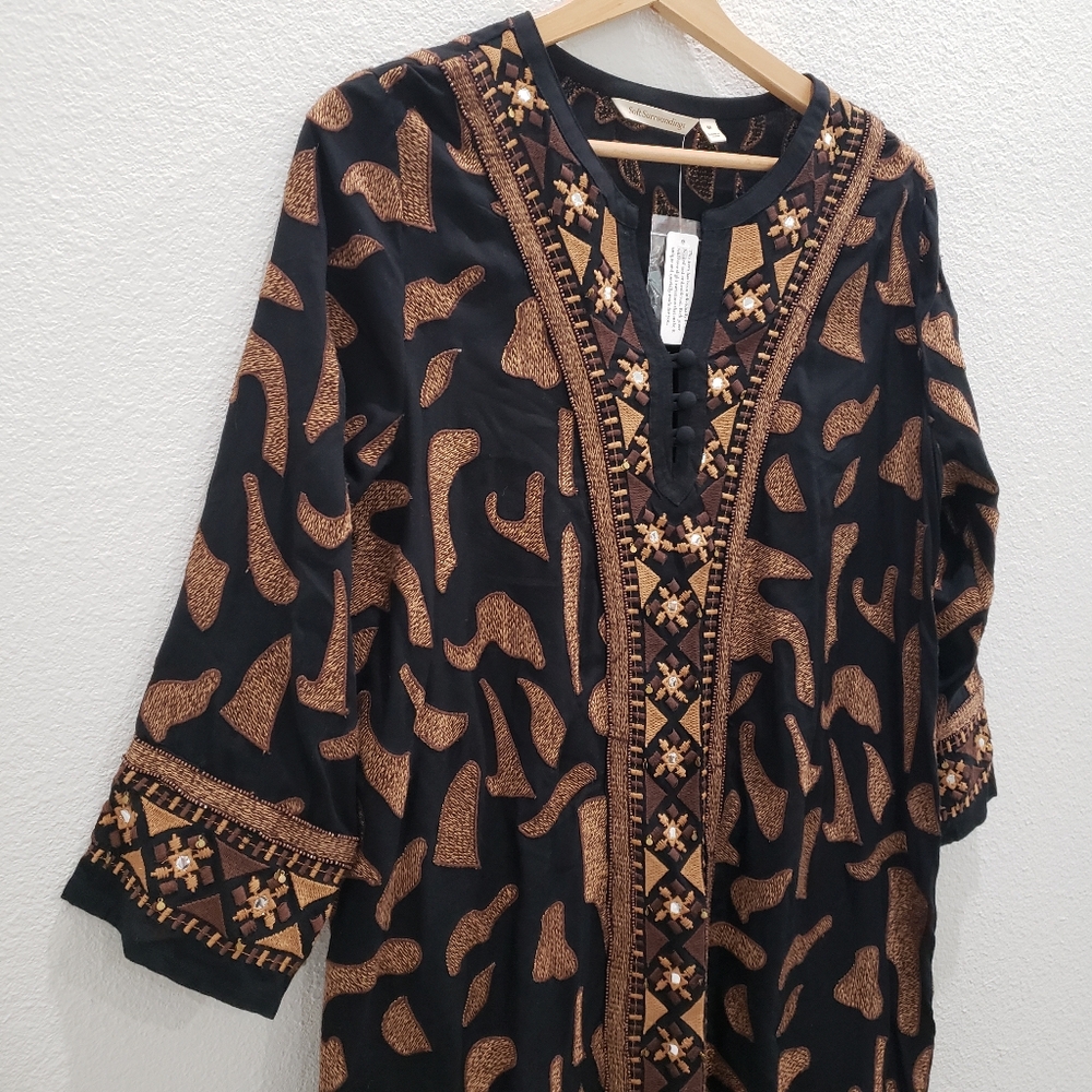 Soft Surroundings Anantara Black Embroidered Shift Dress Size Medium NWT - Picture 7 of 12